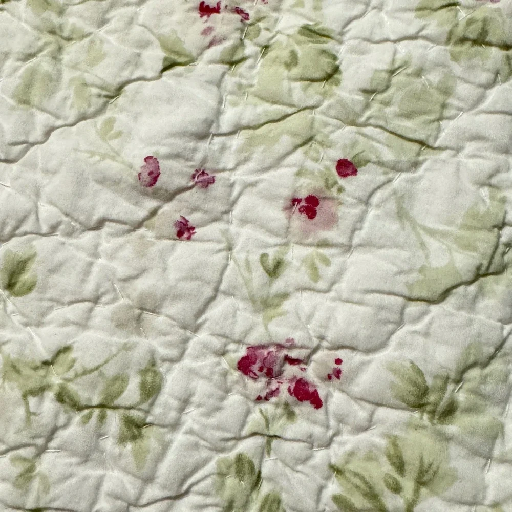Simply Shabby Chic Dainty Floral Stripe  Reversible Cotton Quilt Pink Satin Trim